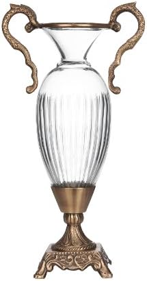 Crystal Vase with Brass Base and Accents 8"L X 4"W X 15"H CRV42