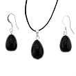 Black Stone Egg Shape Pendant and Earring Set - Pendant 11mm x 17mm, Earrings 10mm x 15mm - Adjustable Cord Necklace Black Stone Egg Shape Pendant and Earring Set - Pendant 11mm x 17mm, Earrings 10mm x 15mm - Adjustable Cord Necklace
