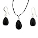 Black Stone Egg Shape Pendant and Earring Set - title=
