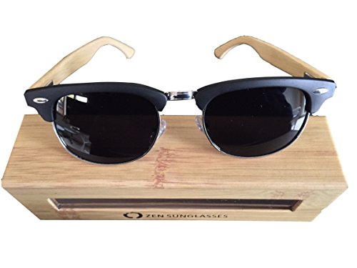 Bamboo Designer Clubmasters Sunglasses with Wooden Case By Zen Sunglasses