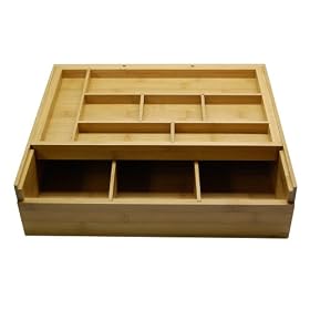 Lipper International 1894 Bamboo Drawer Organizer with Removable Dividers and Top Sliding Tray by Lipper