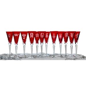 Waterford Crystal Twelve Days of Christmas Crimson Flutes, Box Set of 12