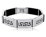 Men's Stainless Steel Greek Black Enamel Textured Bracelet, 9