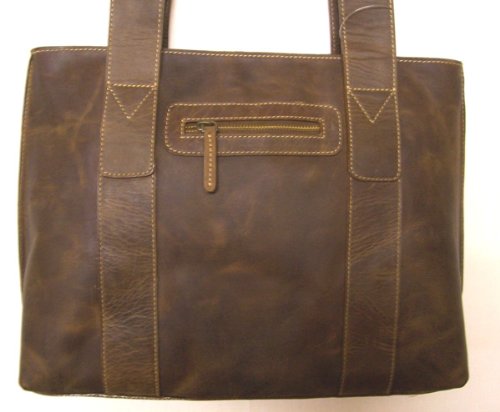 Geschenk-Set Postkarte und Greenland NATURE Damen-Tasche Shopper Leder-Handtasche aus Rindleder in dunkel-braun
