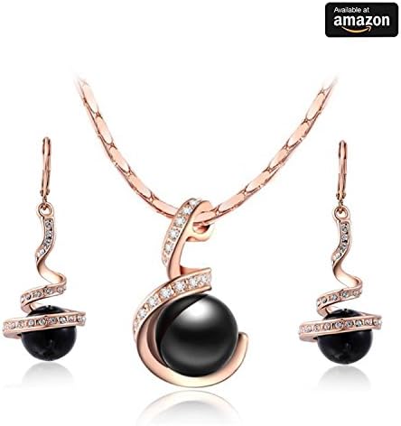 RARITYUS Christmas Gift [Pearl Series] Fashion Gorgeous Genuine Austrian Crystals Black Pearl Unique Rotation Rose Gold Plated Necklace Earrings Silver Sets Jewelry