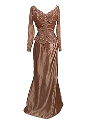 V-neck Ruched Sheer Lace Taffeta Long Sleeves Dropped   Waistline Mother-of-the-Bride Dress 