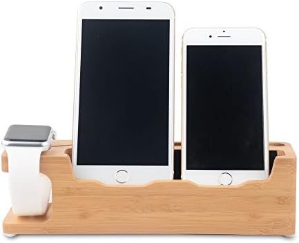 AIDEFU Apple Watch Stand, New Bamboo Wood 3 in 1 Charging Stand Bracket Docking Station Stock Cradle Holder for iPhone and Apple Watch 38mm 42mm
