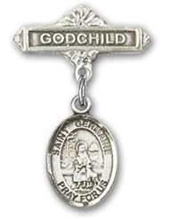 Sterling Silver Baby Badge with St. Germaine Cousin Charm and Godchild Badge Pin