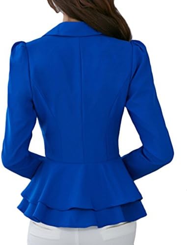 RainBox Women's Blazer Coat Long Sleeve V-Neck jackets Slim Lapel Office Blazer Blue, Medium