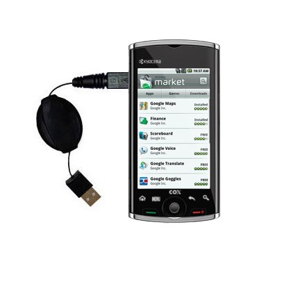 Retractable USB Cable for the Kyocera Zio M6000 with Power Hot Sync and Charge capabilities - uses Gomadic TipExchange Technology