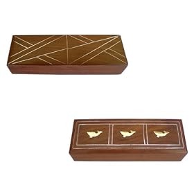 2 Wooden Jewelry Boxes With Metal Lines Engraved On One & Fish Shape Brass On Other (Free Shipping) Wbox0095