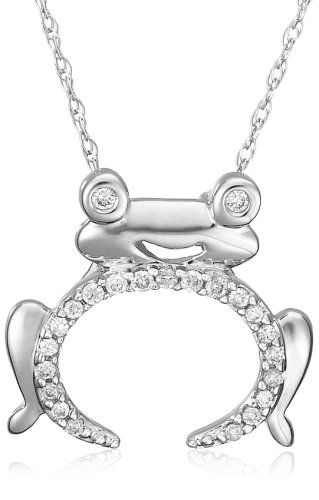 14k White Gold "Jewels of Nature" Diamond Frog Pendant (1/10 cttw, G-H Color, I1 Clarity)