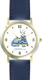 Gray Cat with Toy Mouse - Cat Cartoon or Comic - JP Animal - WATCHBUDDY&reg; DELUXE TWO-TONE THEME WATCH - Arabic Numbers - Blue Leather Strap-Size-Large ( Men's Size or Jumbo Women's Size )