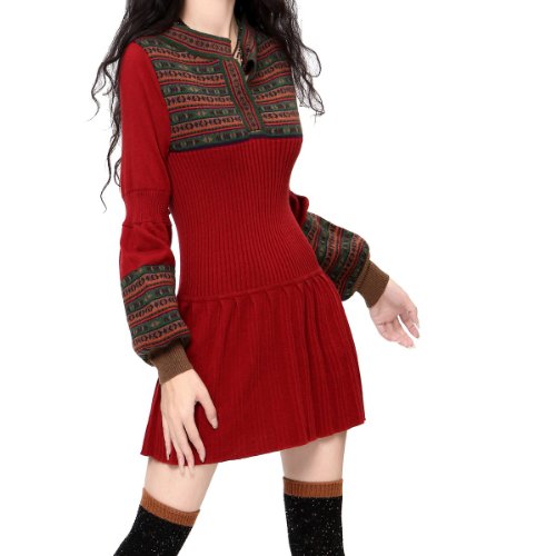 Artka Women's Sophisticate Ethnic Jacquard Slim-fit Long Warm Wool Dress