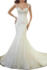 Lace Backless Beaded Mermaid Natural   Waistline Satin Wedding Dress  with a Chapel Train 