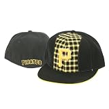 Pittsburgh Pirates Cooperstown Collection Fitted Flat Bill Baseball Hat - Black / Plaid Panel