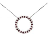 Sterling Silver July Birthstone Ruby Color Crystal Pave Circle Pendant on 16-18in Chain Necklace