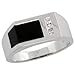 14 Karat Weissgold Herren Onyx Ring, mit 0.06 Karat Brilliantschliff Diamanten, (9mm) breit
