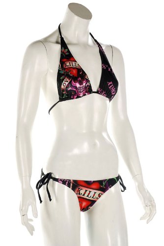 Women's Ed Hardy 2 Pcs. Love Kills Slowly String Bikini Swimsuit in Black or white