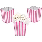 Paper Mini Candy Pink Striped Popcorn Boxes - 24 pcs