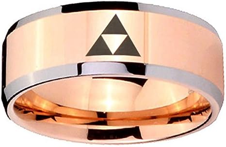 8MM Tungsten Carbide Legend of Zelda Triforce Rose Gold IP Silver Edges Engraved Ring Size 11