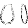 14K White Gold Black Spinel and Diamond Hoop Earrings