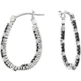 14K White Gold Black Spinel and Diamond Hoop Earrings