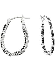14K White Gold Black Spinel and Diamond Hoop Earrings -- LIFETIME WARRANTY
