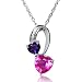 Pink Sapphire, Amethyst and Diamond Double Heart Necklace in Sterling Silver on an 18 inch Chain