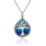 Sterling Silver Marcasite and Blue Epoxy Tree of Life Pendant, 18' by Amazon.com Collection