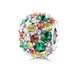 Sterling Silver Brilliant Crystals Charm Bead, Green , Red and Yellow, White Crystals Prong Setting on Sterling Silver. Fits Pandora Bracelet.