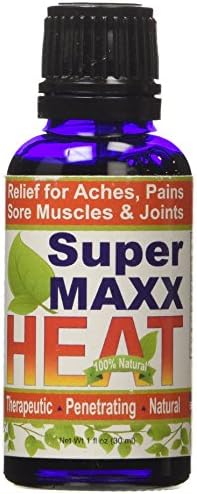 Super Maxx Heat Pain Relief Oil for Aching Joints, Sore Muscles in Neck, Back or Shoulders; Pure Essential Oils & Natural Herbs with Aloe Vera, Arnica, Calendula; Not a Cream or Ointment 1 Oz