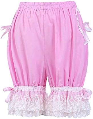 YoYoLita Pink Cotton Lace Ribbon Heart Victorian Pumpkin Pants Bloomers Shorts,L