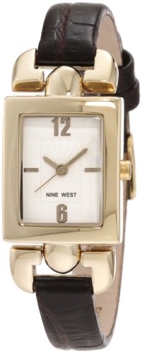 Nine West Women's NW/1282SVBN Strap Square Gold-Tone Brown Strap Watch