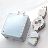 Rix eco Charger リチウムイオン電池<1000mAh>内蔵 USB出力AC充電器 FOMA/SoftBank用USB通信/充電ケーブル付属 ホワイト RX-LBAC10FWHの画像