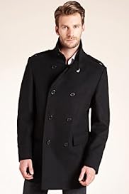 Big Tall Funnel Neck Double Breasted Coat with Wool