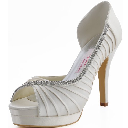Elegantpark EP11064-IPF Women Peep Toe Platform High Heel D'orsay Pleated Satin Wedding Party Pumps Shoes