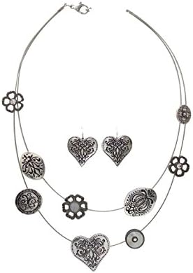 Trisha Waldron Silver-tone Heart &amp; Flower Illusion Necklace and Earring Set