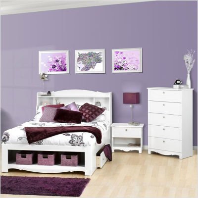 Bundle-51 Dixie Bedroom Set in White Lacquer (5 Pieces) Size: Twin