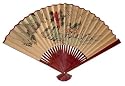 Asian Art, D&eacute;cor & Gifts - 35" Japanese Tan Hand Painted Decorative Wall Fan - Mountain Scene #6