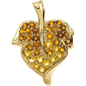 Genuine Citrine And Madeira Citrine Brooch Pendant 14K Yellow Gold Genuine... by