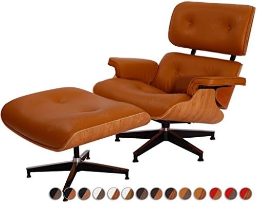 MLF® Plywood Eames Lounge Chair &amp; Ottoman in Premium Top Leather(Light Brown, Italian Leather, Natural Oak)