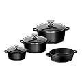 Berndes 031100 Vario Click Induction Aluguss Kochtopfset 4-teilig antihaft bestehend aus: Kochtopf mit Glasdeckel 16,20,24 cm; Schmorkasserolle 24 cm