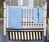 Bacati Quilted Circles Blue, White and Chocolate 4 Piece Crib Bedding Set