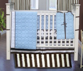 Bacati Quilted Circles Blue, White and Chocolate 4 Piece Crib Bedding Set