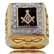 Mens 1/2CT Diamond Masonic Ring in 14K Yellow Gold - Fraternal Jewelry