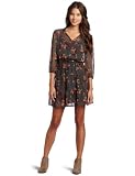 As U Wish Juniors Chiffon Floral Tie Nieck Dress, Grey, Small