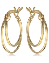 Goldtone Finish Silver Small Double Hoop Earrings