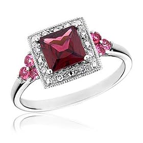Brazilian Garnet, Pink Tourmaline and Diamond Ring by Reeds