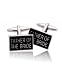 Father of the Bride Text in black and Silver Cufflinks